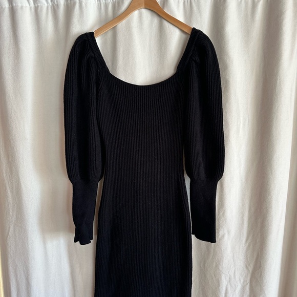 Excellent Condition, ASTR Black Ribbed Sweater Dress Puff Shoulders, Size M - Picture 9 of 13